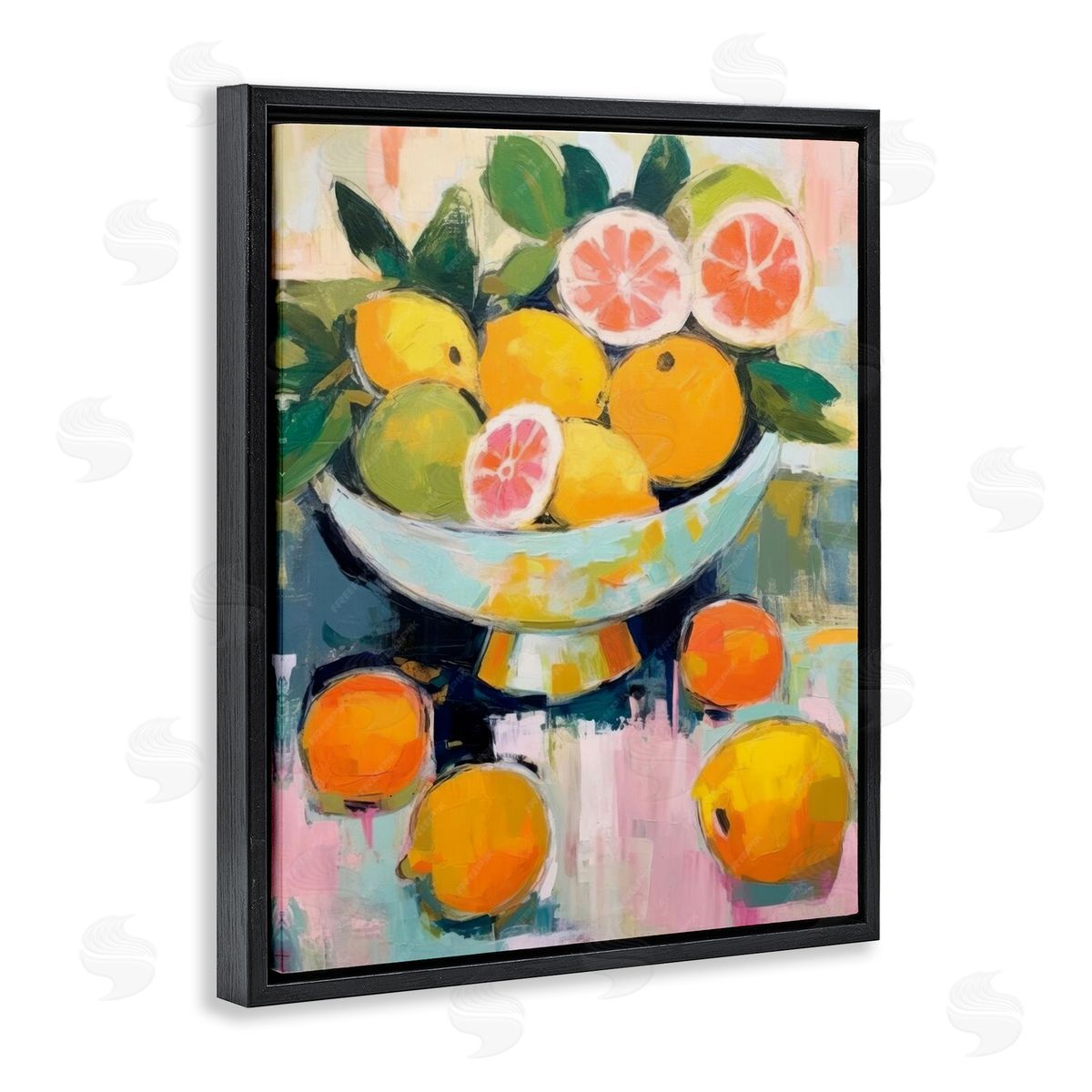 Abstract Citrus Still Life Black Floating Frame Canvas Wall Art, Home Decor by LSR Design Studio