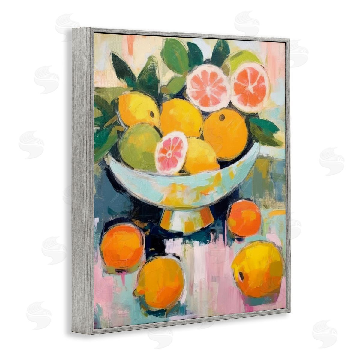 Abstract Citrus Still Life Grey Frame Print Wall Art, Home Decor by LSR Design Studio