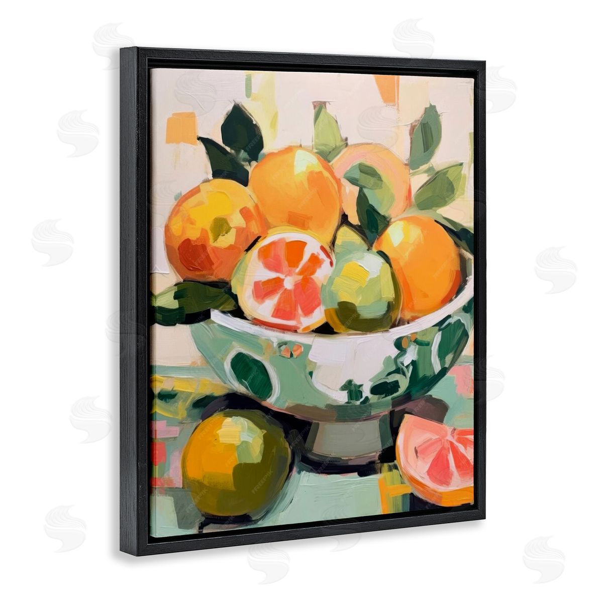 Fruit Basket Abstraction Black Floating Frame Canvas Wall Art, Home Decor by LSR Design Studio