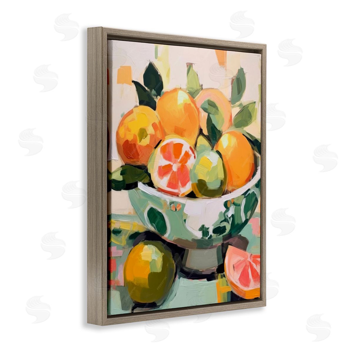 Fruit Basket Abstraction Brown Floating Frame Canvas Wall Art, Home Decor by LSR Design Studio