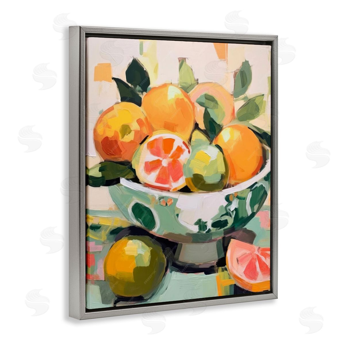 Fruit Basket Abstraction Grey Floating Frame Canvas Wall Art, Home Decor by LSR Design Studio