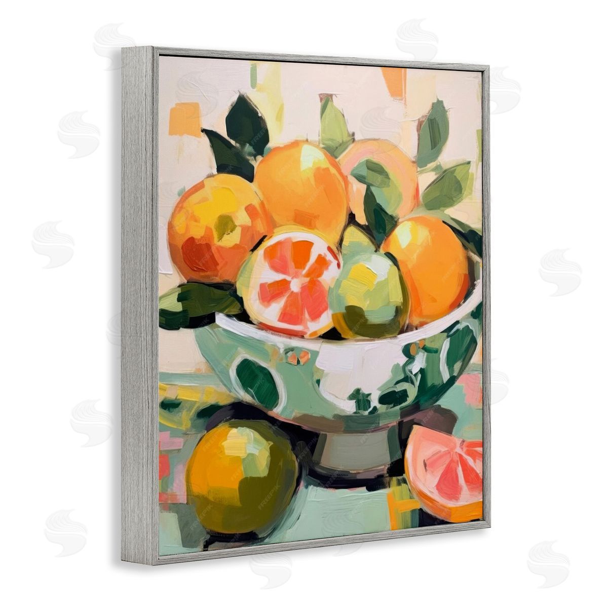 Fruit Basket Abstraction Grey Frame Print Wall Art, Home Decor by LSR Design Studio