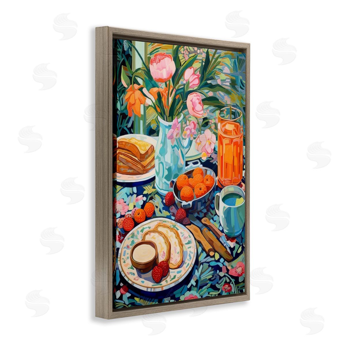 Bright Breakfast Spread Brown Floating Frame Canvas Wall Art, Home Decor by LSR Design Studio
