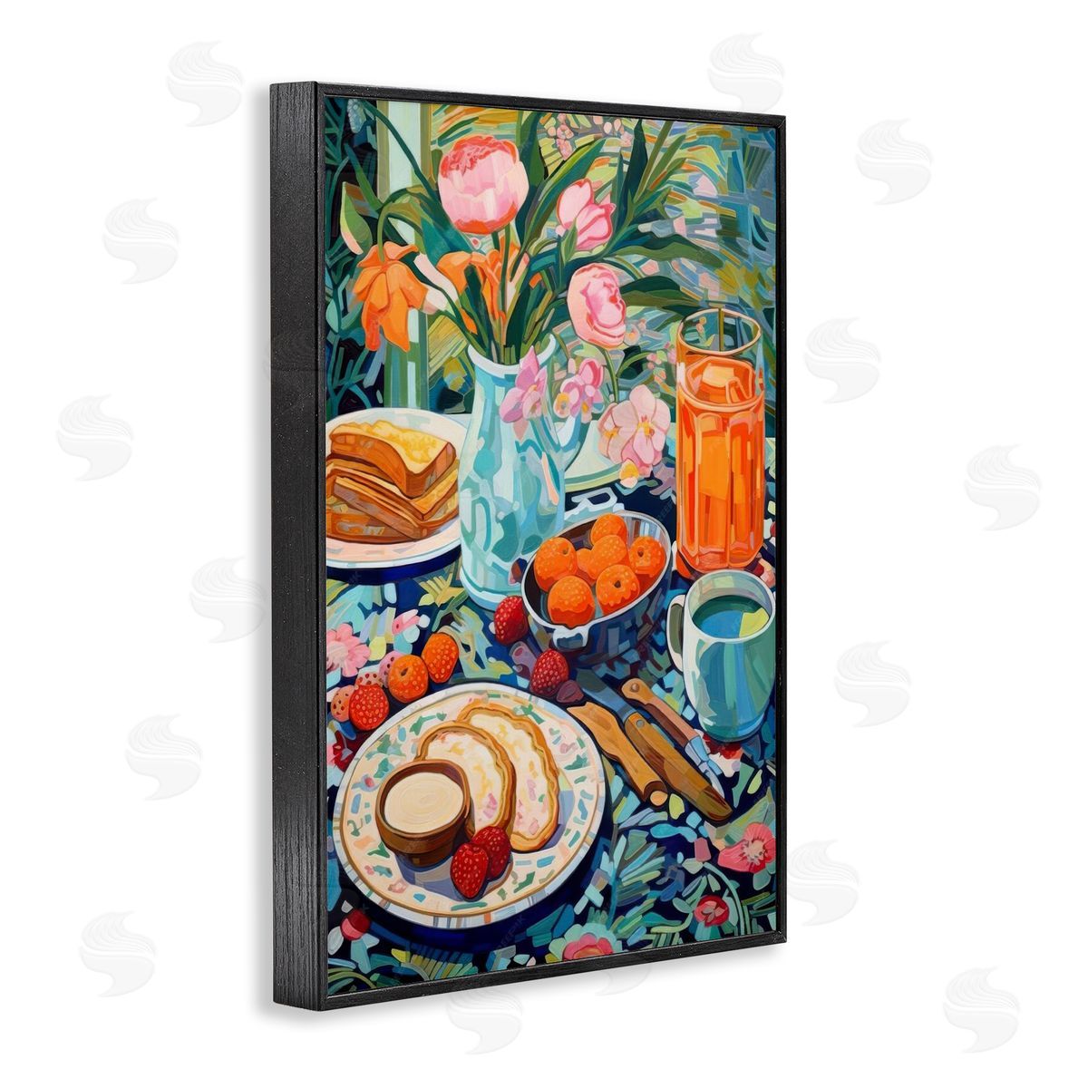 Bright Breakfast Spread Black Frame Print Wall Art, Home Decor by LSR Design Studio