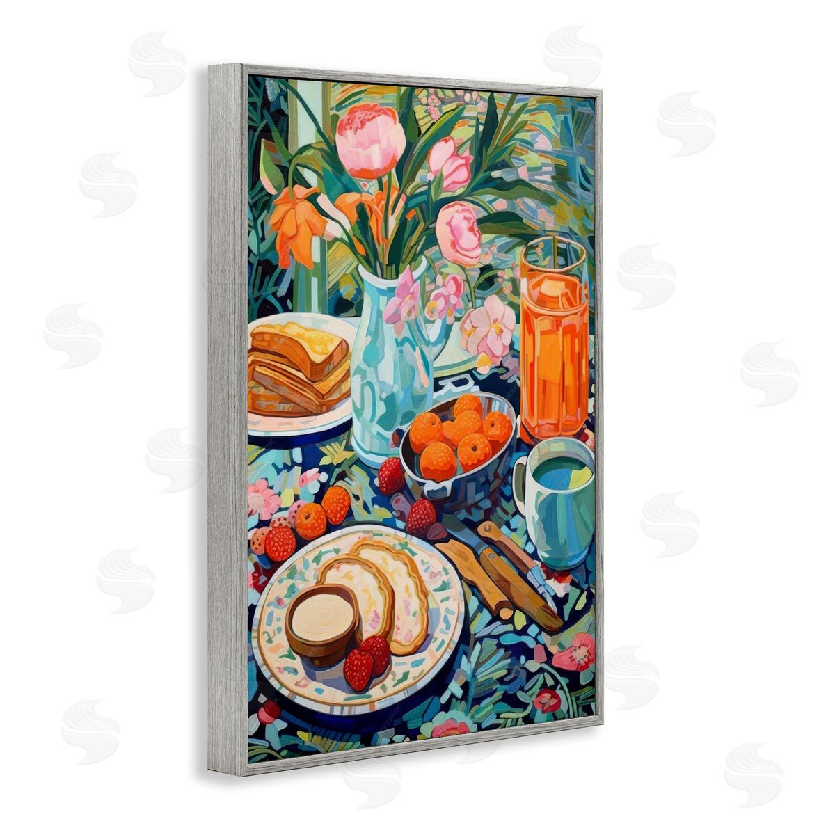 Bright Breakfast Spread Grey Frame Print Wall Art, Home Decor by LSR Design Studio