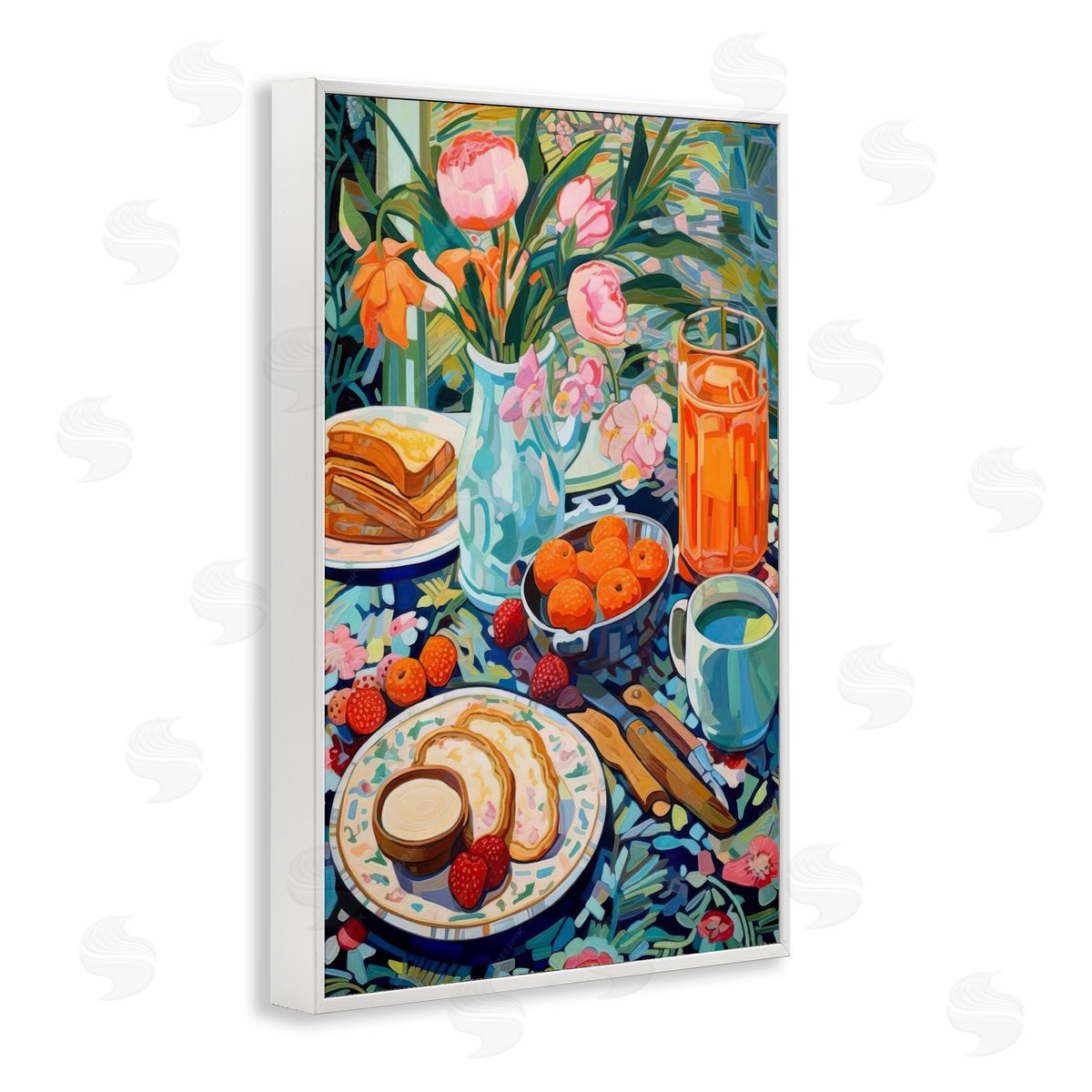 Bright Breakfast Spread White Frame Print Wall Art, Home Decor by LSR Design Studio