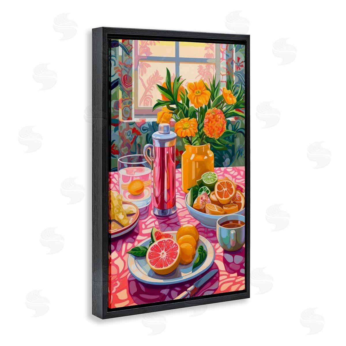 Summer Table Spread Black Floating Frame Canvas Wall Art, Home Decor by LSR Design Studio
