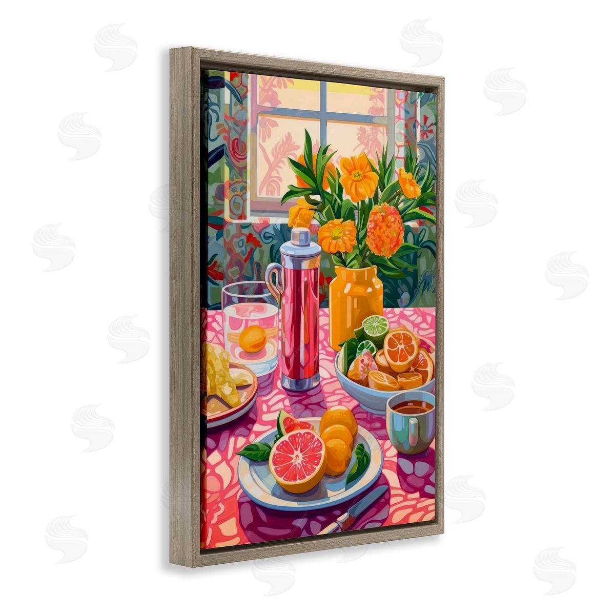 Summer Table Spread Brown Floating Frame Canvas Wall Art, Home Decor by LSR Design Studio