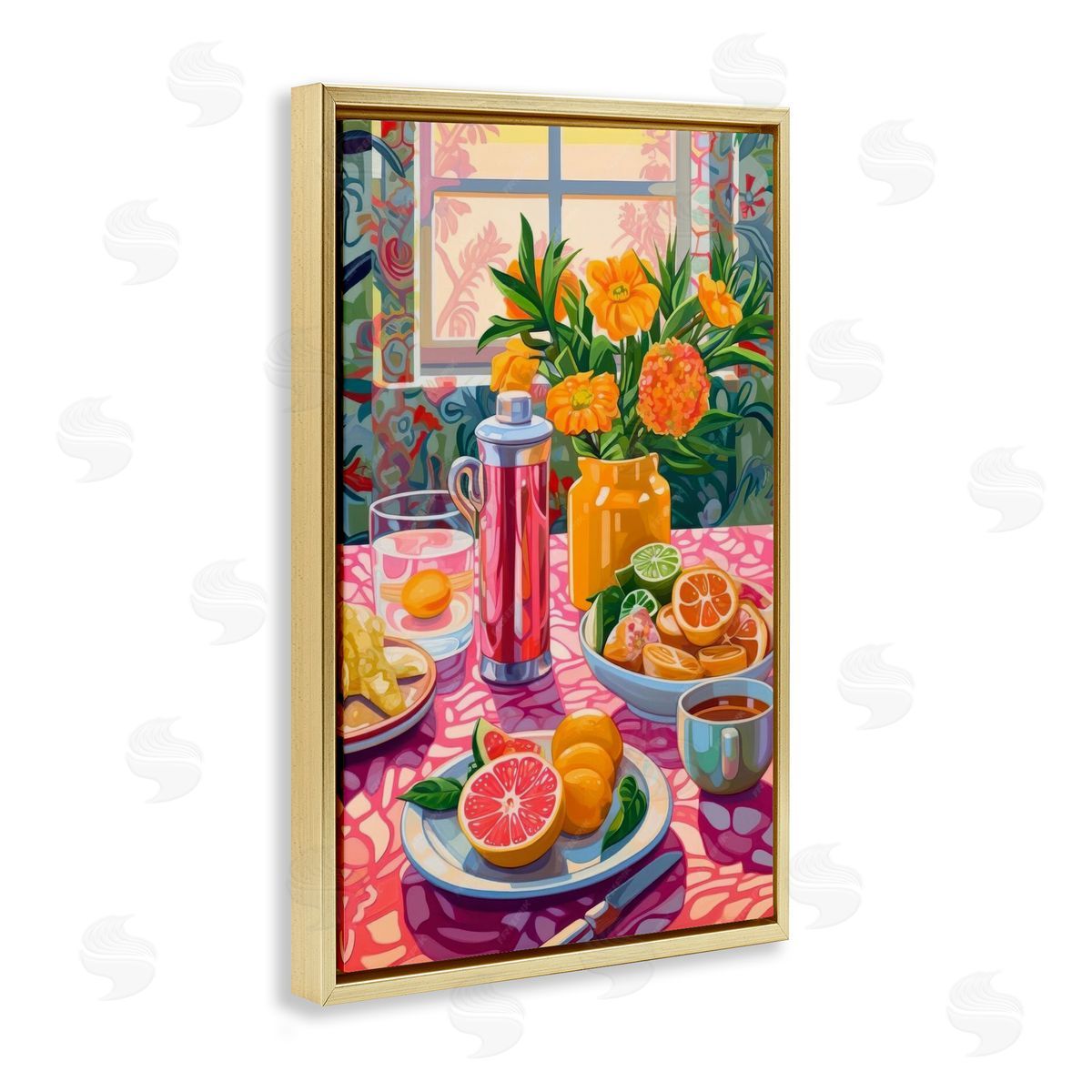 Summer Table Spread Gold Floating Frame Canvas Wall Art, Home Decor by LSR Design Studio