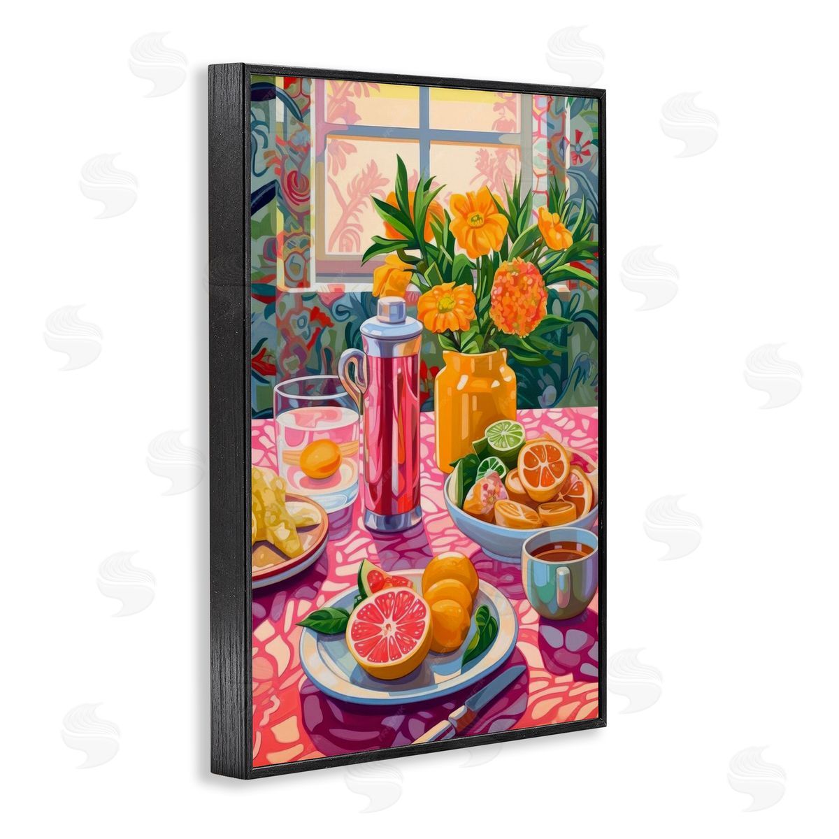 Summer Table Spread Black Frame Print Wall Art, Home Decor by LSR Design Studio