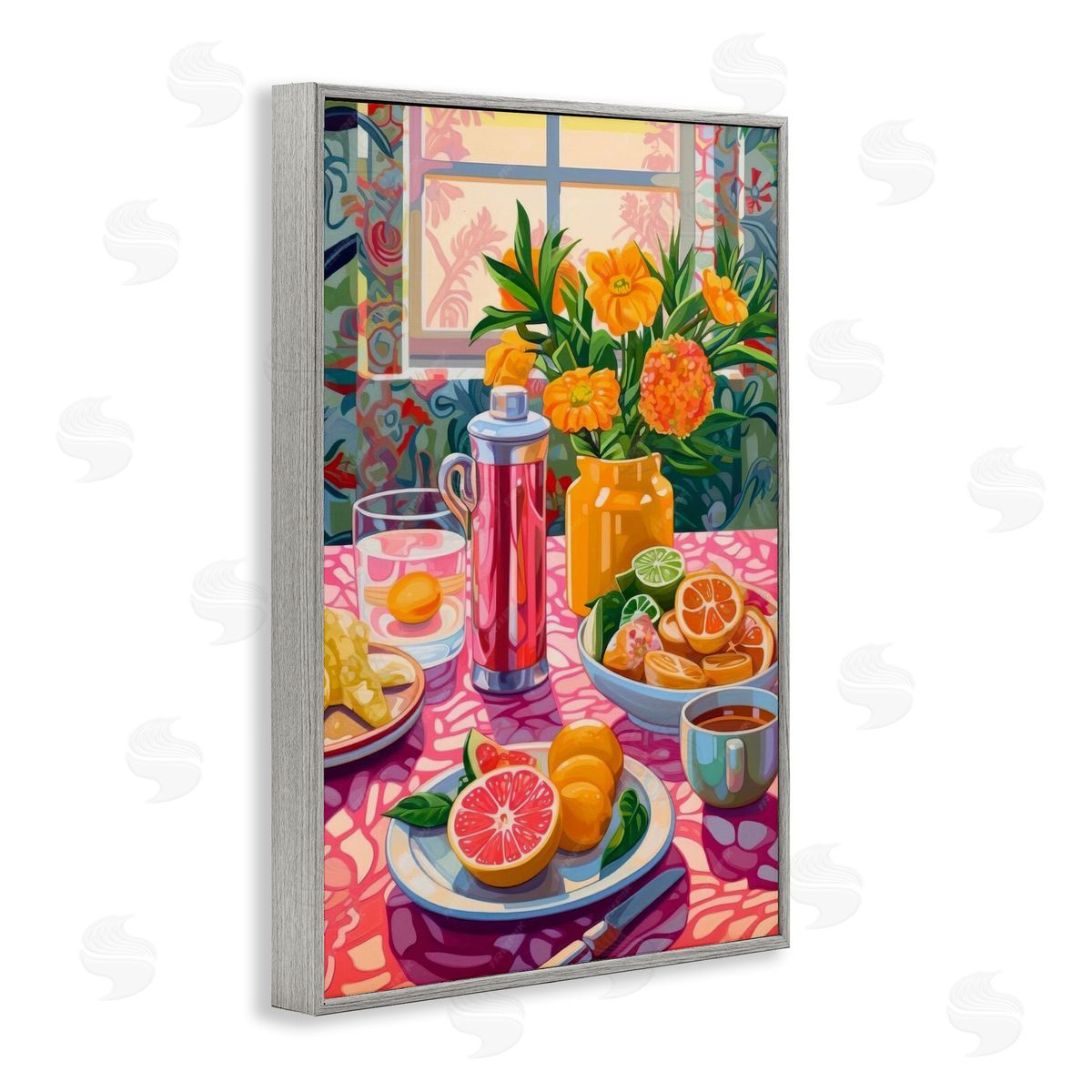 Summer Table Spread Grey Frame Print Wall Art, Home Decor by LSR Design Studio