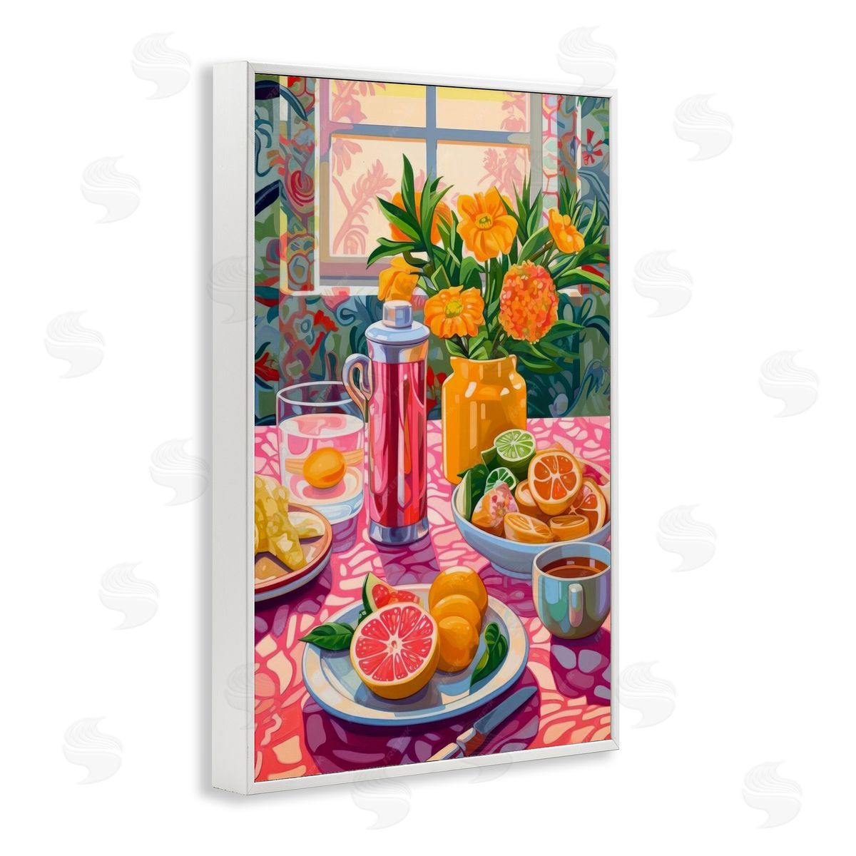 Summer Table Spread White Frame Print Wall Art, Home Decor by LSR Design Studio