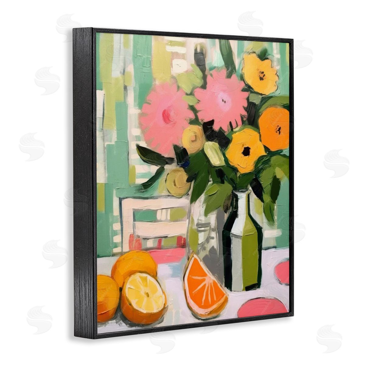 Citrus Slices & Bouquet Black Frame Print Wall Art, Home Decor by LSR Design Studio