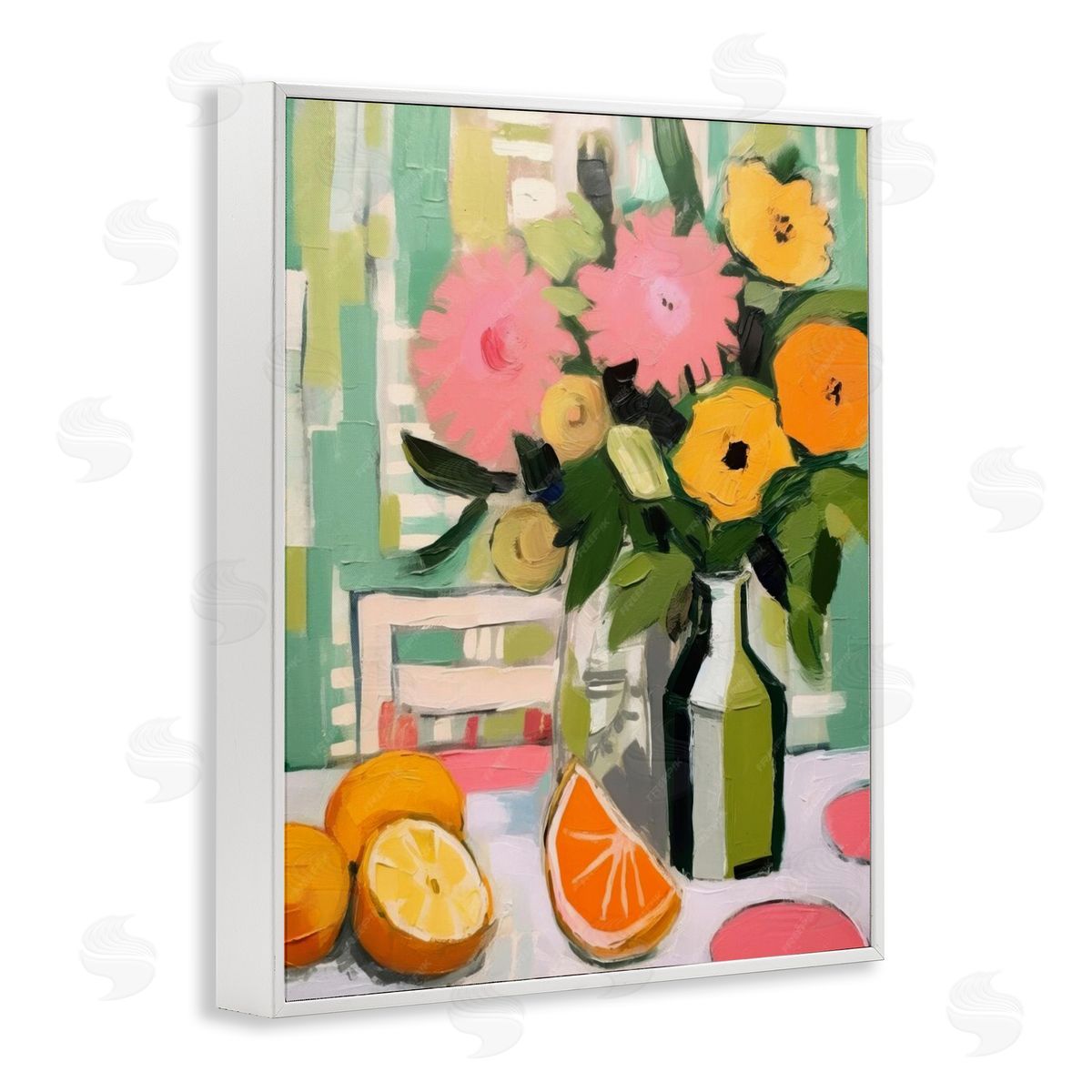 Citrus Slices & Bouquet White Frame Print Wall Art, Home Decor by LSR Design Studio