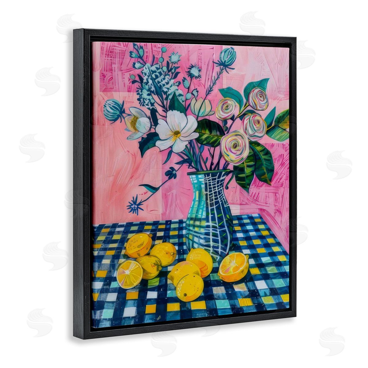 Summer Table Bouquet Black Floating Frame Canvas Wall Art, Home Decor by LSR Design Studio