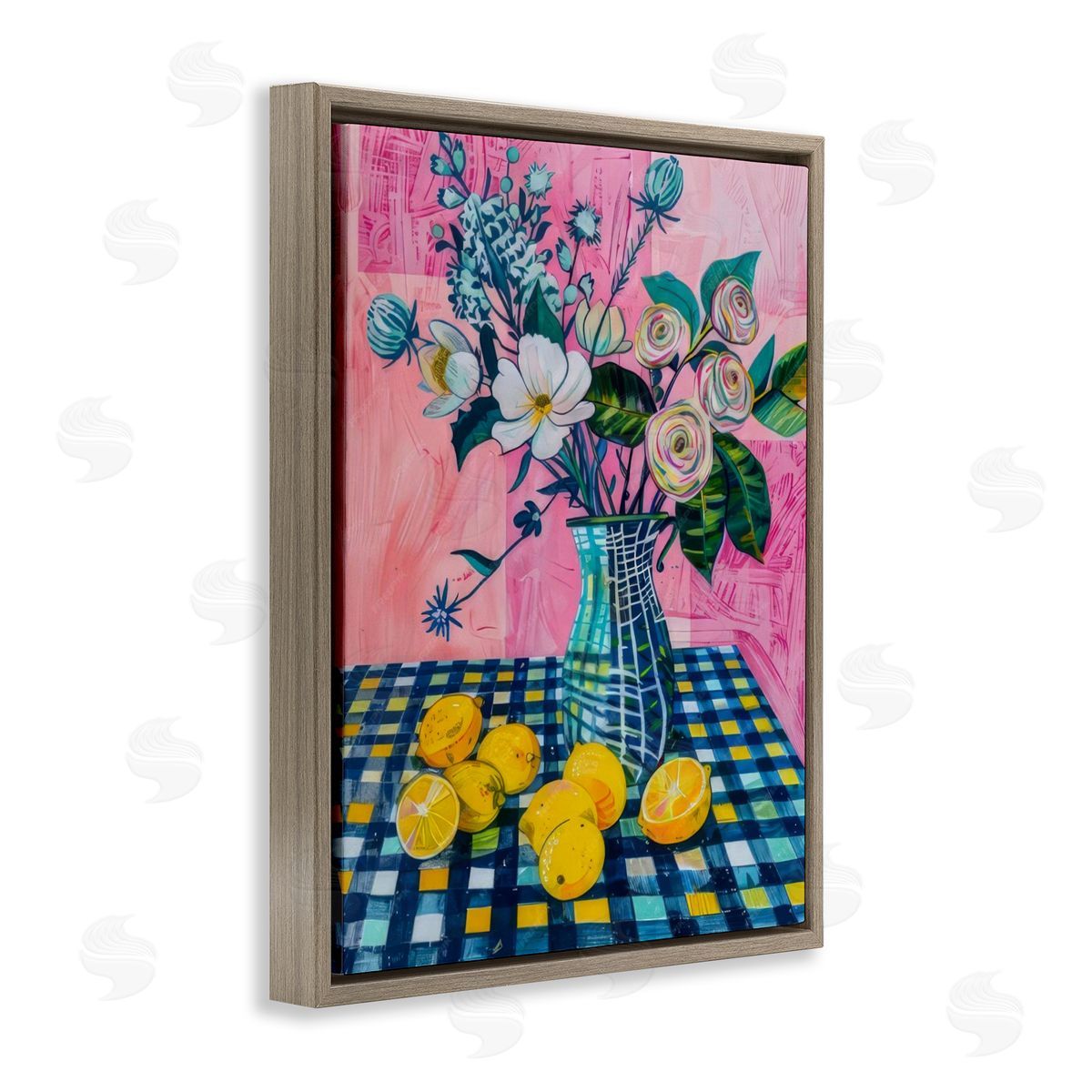 Summer Table Bouquet Brown Floating Frame Canvas Wall Art, Home Decor by LSR Design Studio