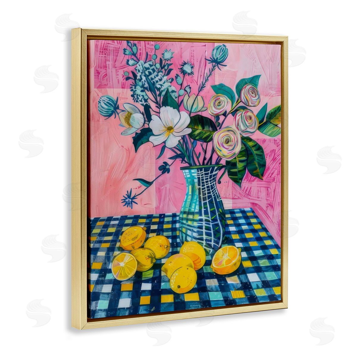 Summer Table Bouquet Gold Floating Frame Canvas Wall Art, Home Decor by LSR Design Studio