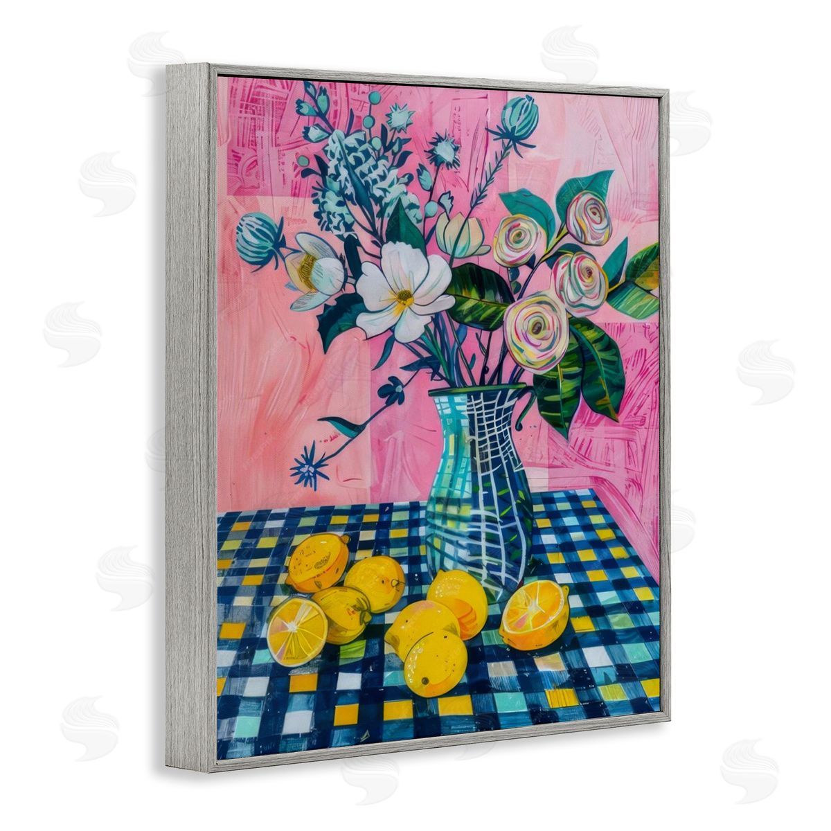 Summer Table Bouquet Grey Frame Print Wall Art, Home Decor by LSR Design Studio
