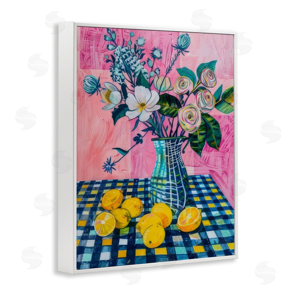 Summer Table Bouquet White Frame Print Wall Art, Home Decor by LSR Design Studio