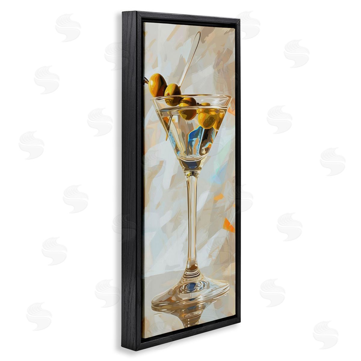 Neutral Tone Martini Black Floating Frame Canvas Wall Art, Home Decor by LSR Design Studio