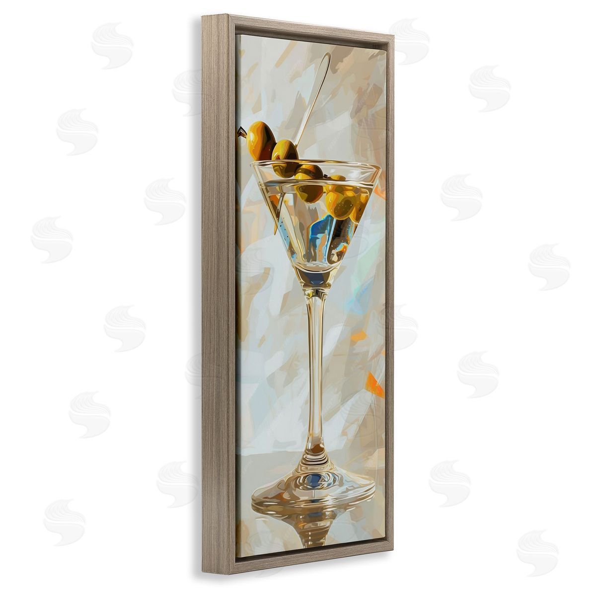 Neutral Tone Martini Brown Floating Frame Canvas Wall Art, Home Decor by LSR Design Studio