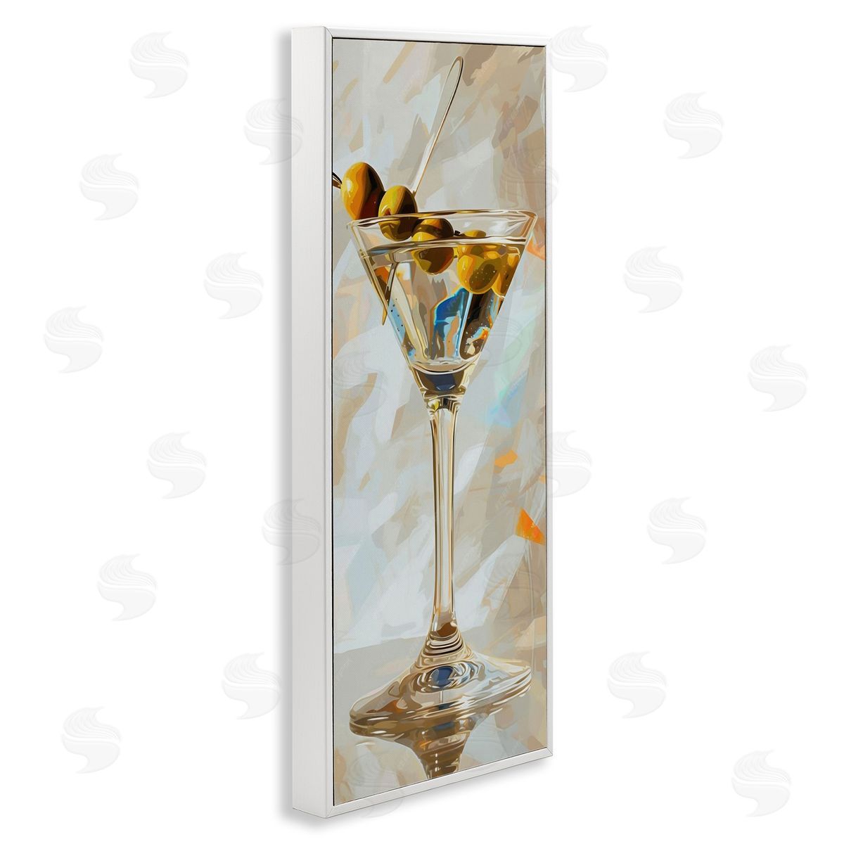 Neutral Tone Martini White Frame Print Wall Art, Home Decor by LSR Design Studio
