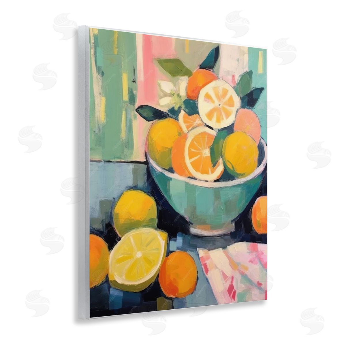 Orange & Lemon Bowl Wood Plaque Wall Art, Home Decor by LSR Design Studio