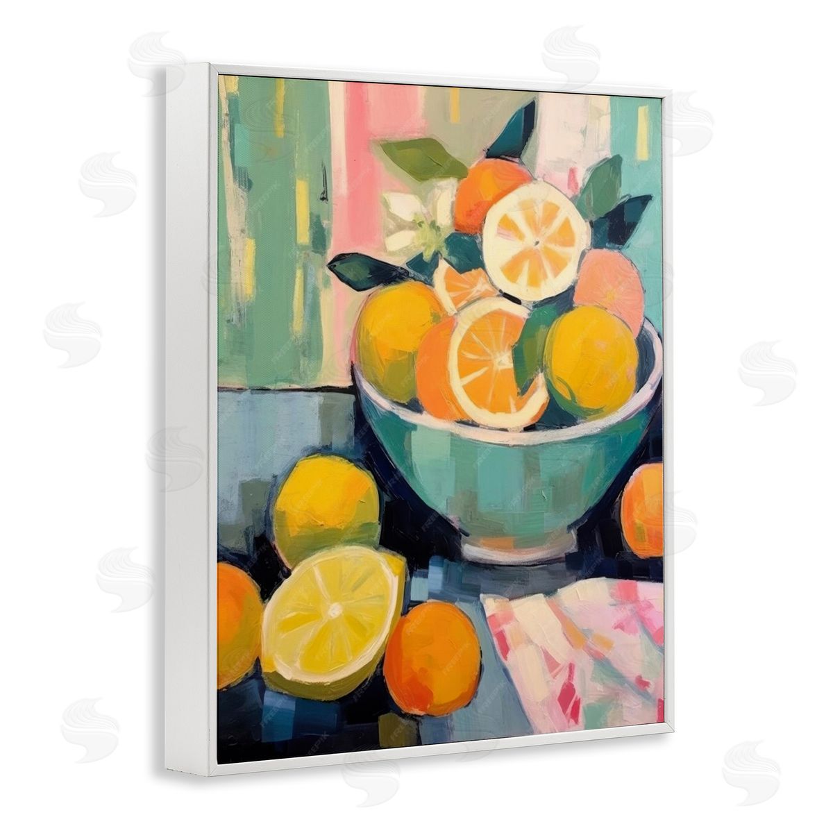 Orange & Lemon Bowl White Frame Print Wall Art, Home Decor by LSR Design Studio