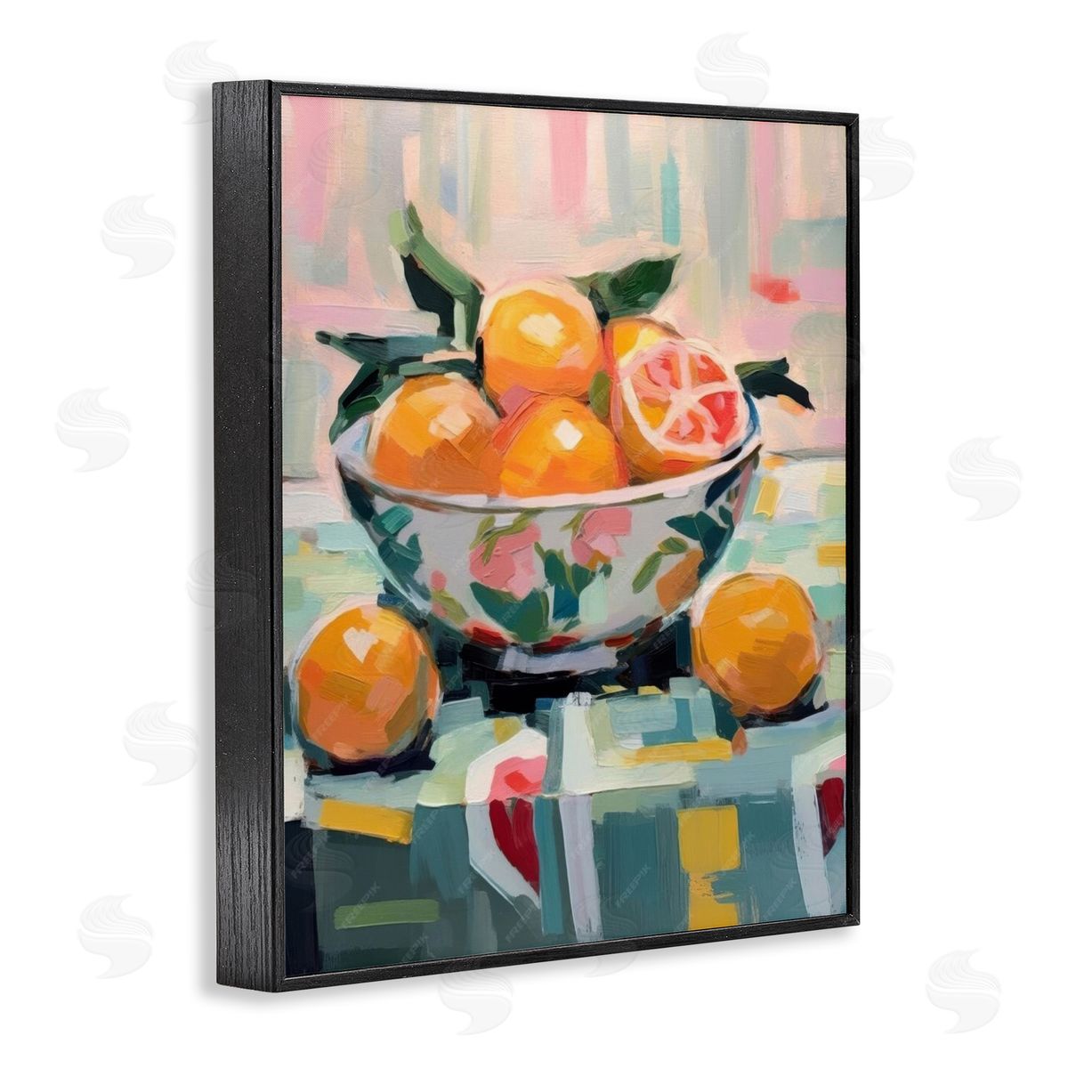 Kitchen Bowl of Oranges Black Frame Print Wall Art, Home Decor by LSR Design Studio
