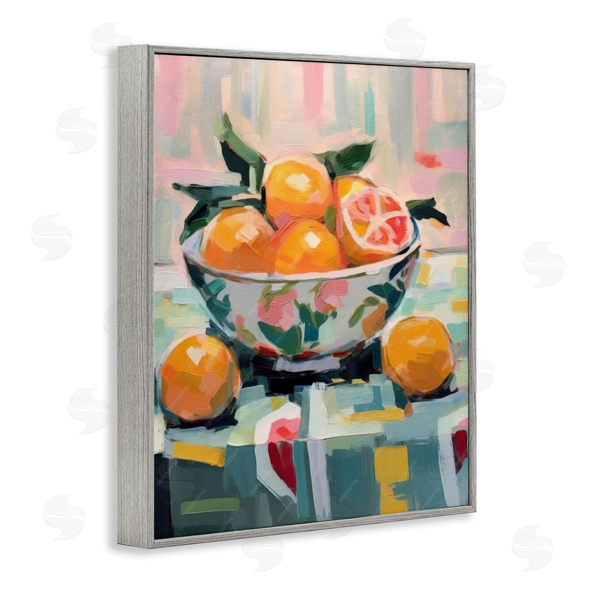 Kitchen Bowl of Oranges Grey Frame Print Wall Art, Home Decor by LSR Design Studio