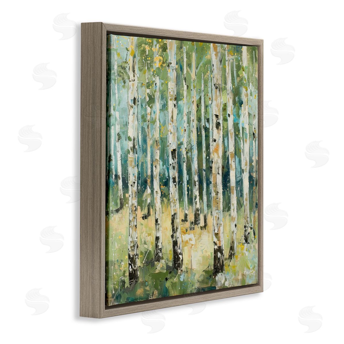 Natural Birch Grove Brown Floating Frame Canvas Wall Art, Home Decor by LSR Design Studio
