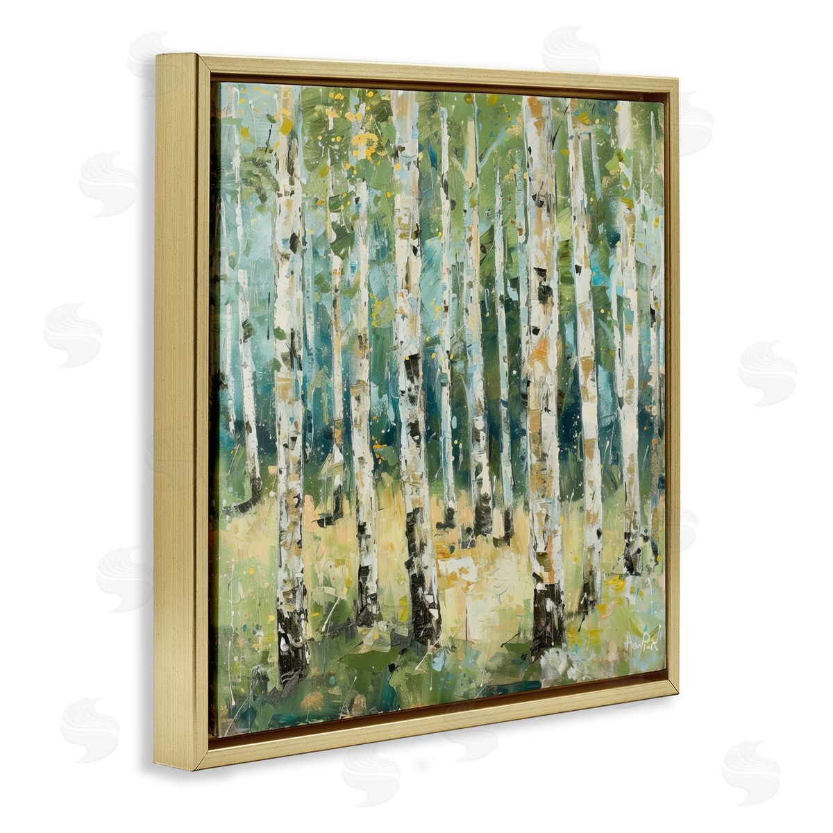 Natural Birch Grove Gold Floating Frame Canvas Wall Art, Home Decor by LSR Design Studio