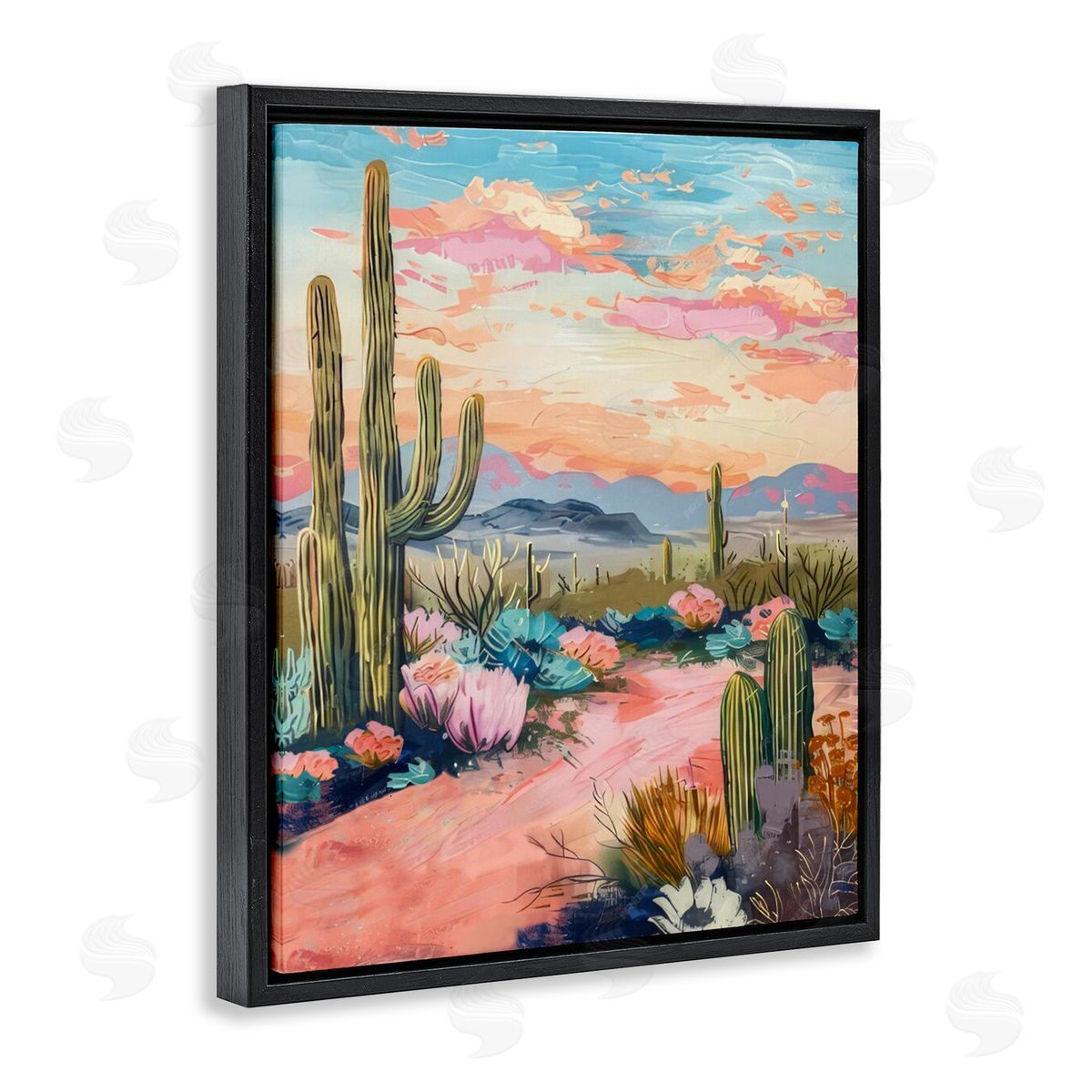 Pink Desert Sunset Black Floating Frame Canvas Wall Art, Home Decor by LSR Design Studio