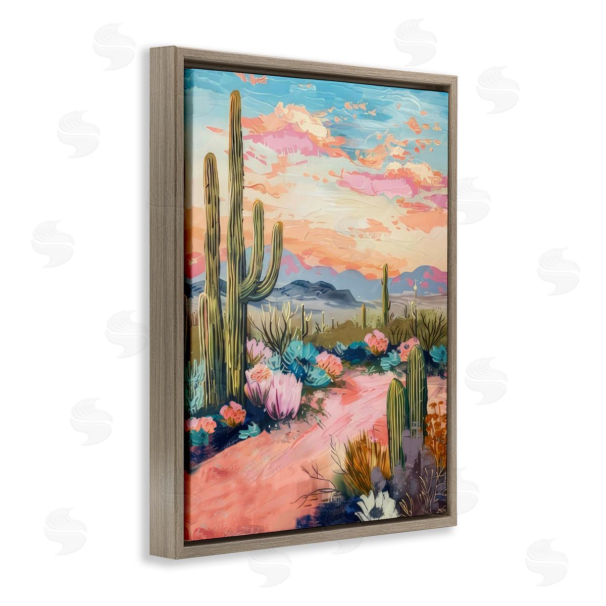Pink Desert Sunset Brown Floating Frame Canvas Wall Art, Home Decor by LSR Design Studio