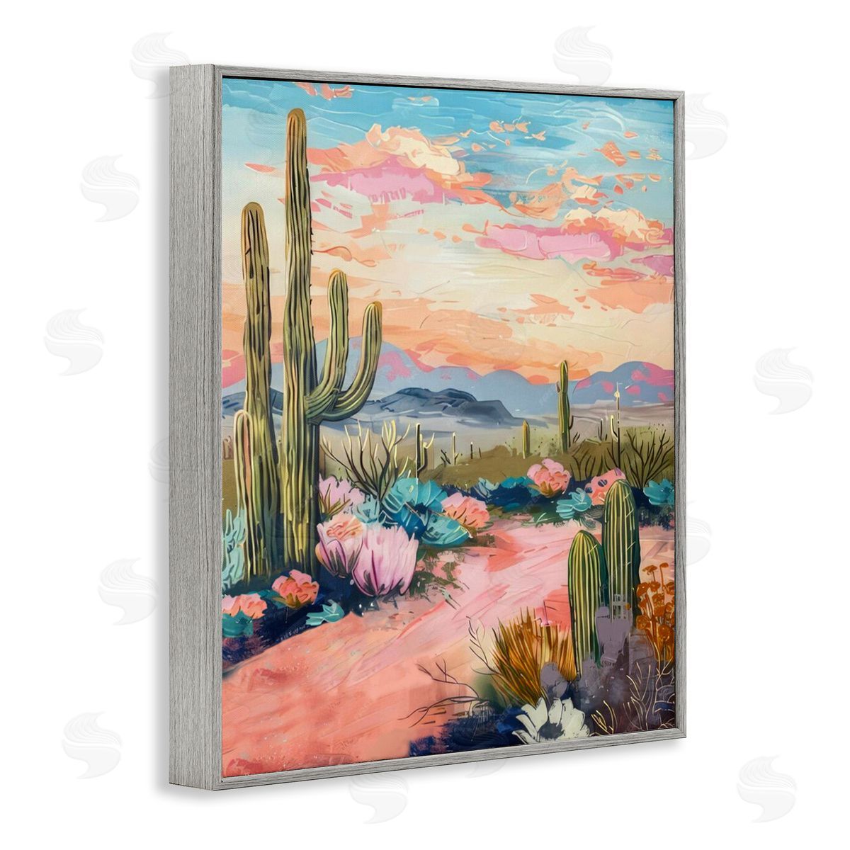Pink Desert Sunset Grey Frame Print Wall Art, Home Decor by LSR Design Studio