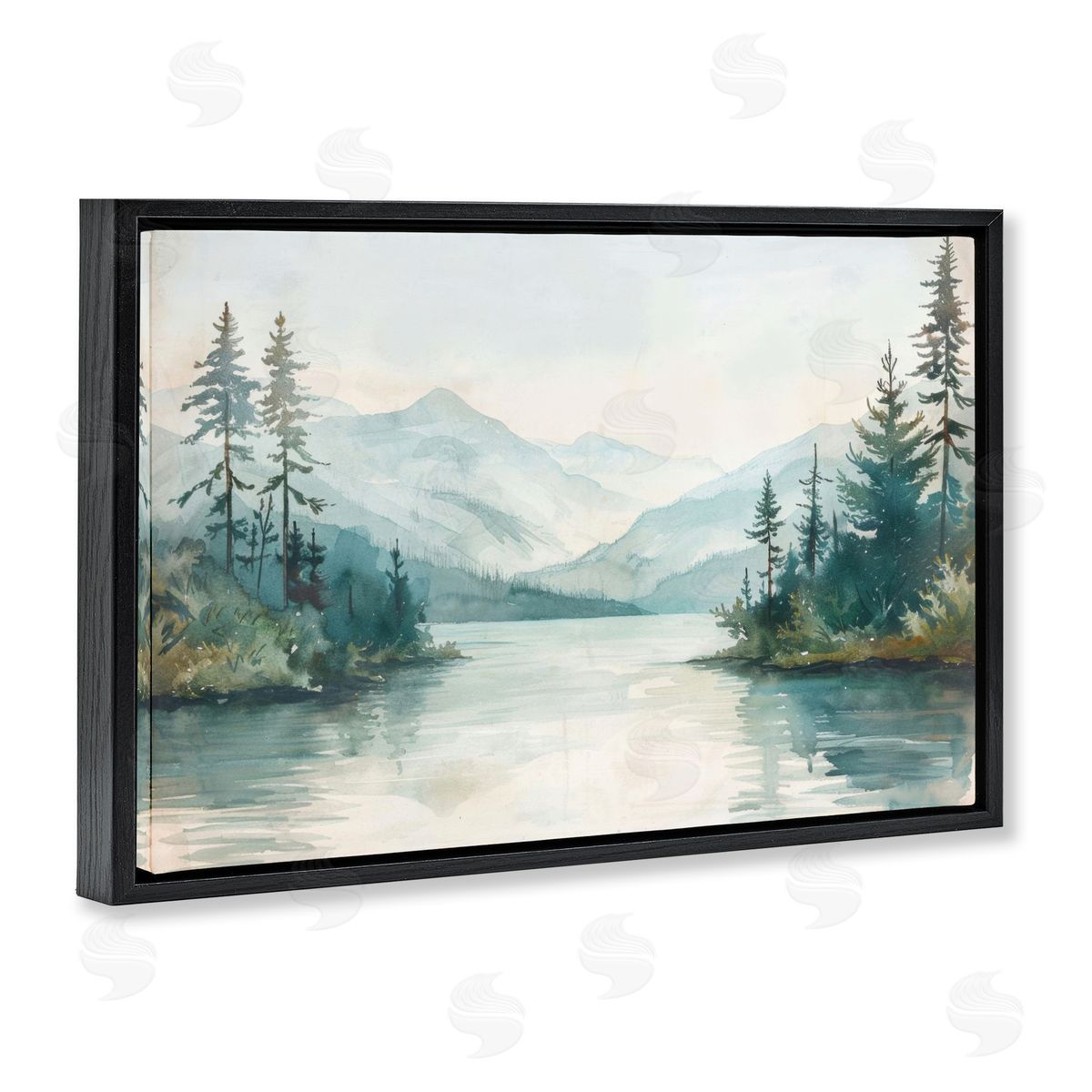 Mountain Lake in Springtime Black Floating Frame Canvas Wall Art, Home Decor by LSR Design Studio