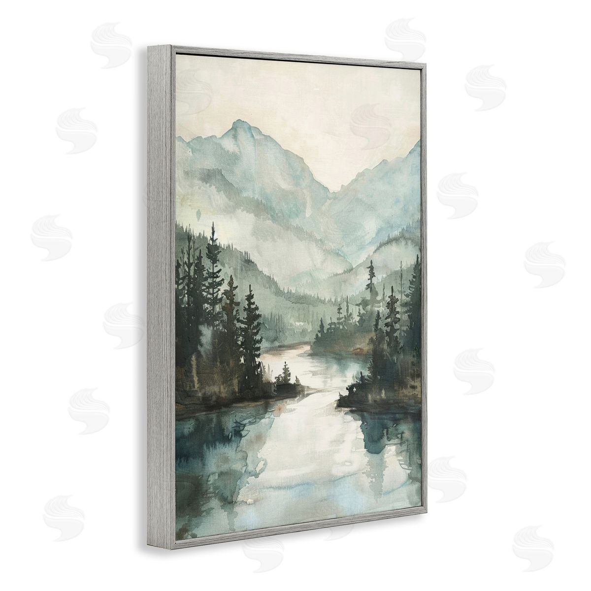 Mountain River View Grey Frame Print Wall Art, Home Decor by LSR Design Studio