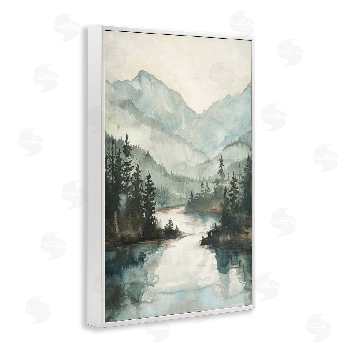 Mountain River View White Frame Print Wall Art, Home Decor by LSR Design Studio