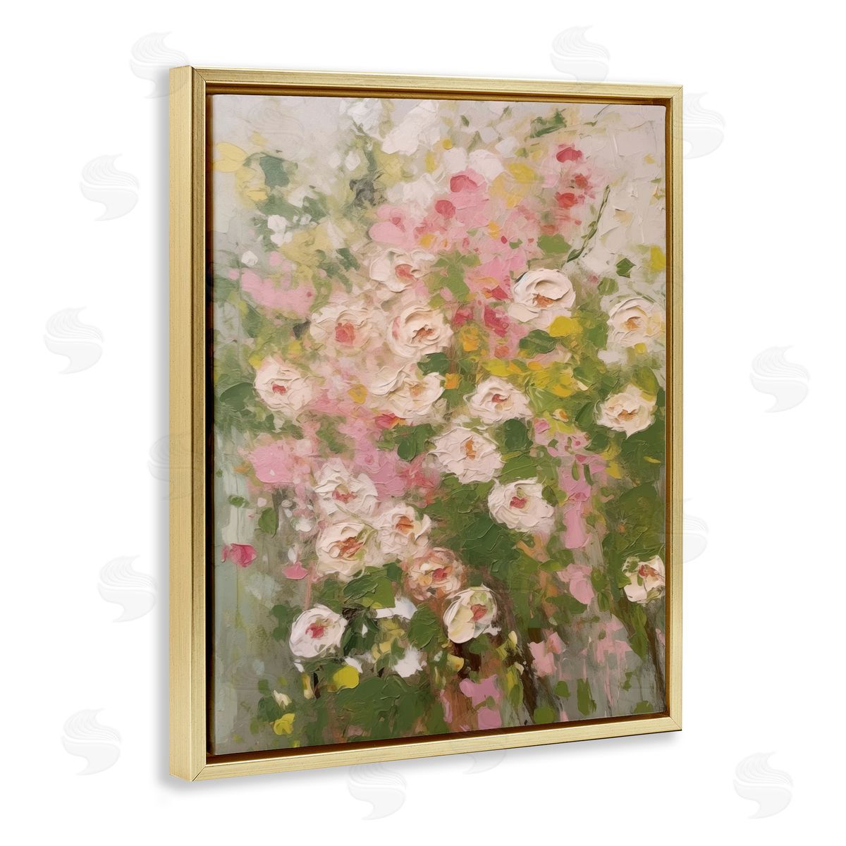 Vintage Spring Floral Abstraction Gold Floating Frame Canvas Wall Art, Home Decor by LSR Design Studio