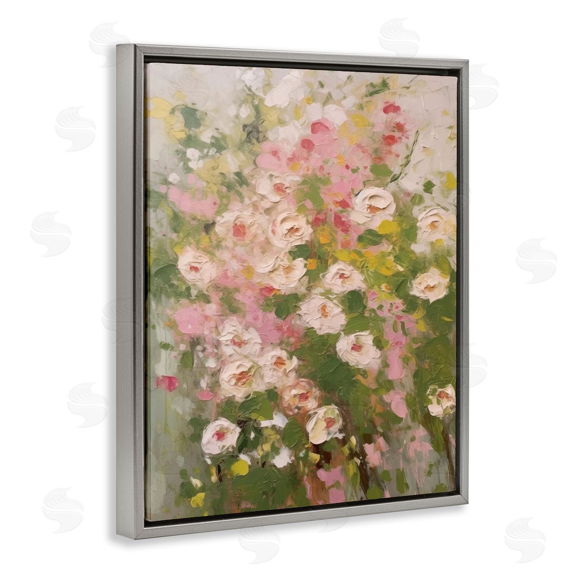 Vintage Spring Floral Abstraction Grey Floating Frame Canvas Wall Art, Home Decor by LSR Design Studio