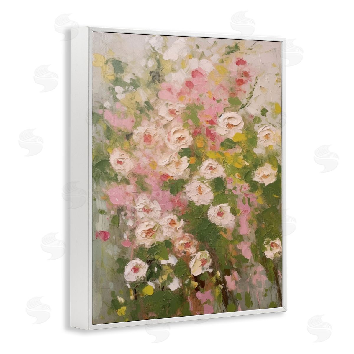Vintage Spring Floral Abstraction White Frame Print Wall Art, Home Decor by LSR Design Studio