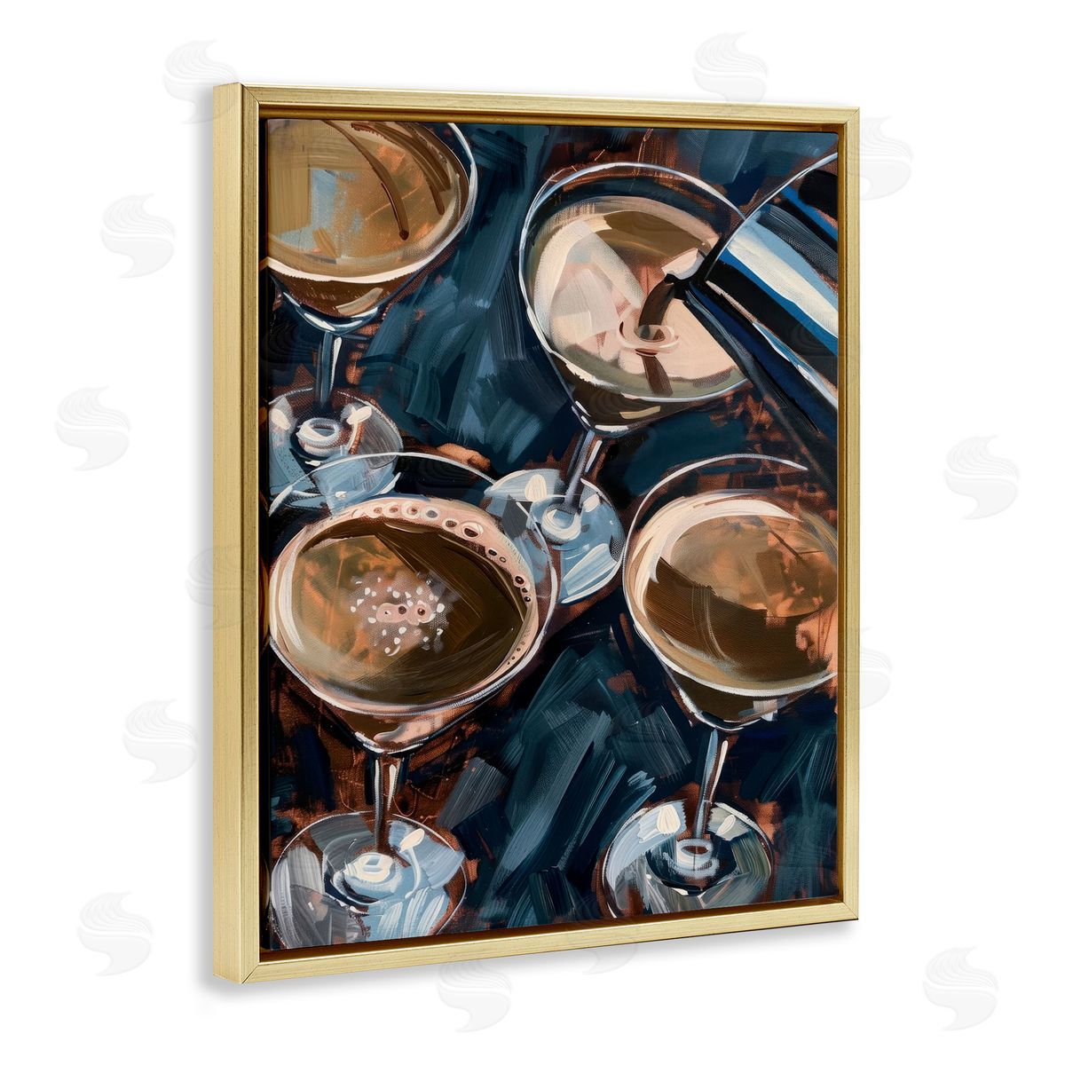 Pouring Espresso Martini Gold Floating Frame Canvas Wall Art, Home Decor by LSR Design Studio