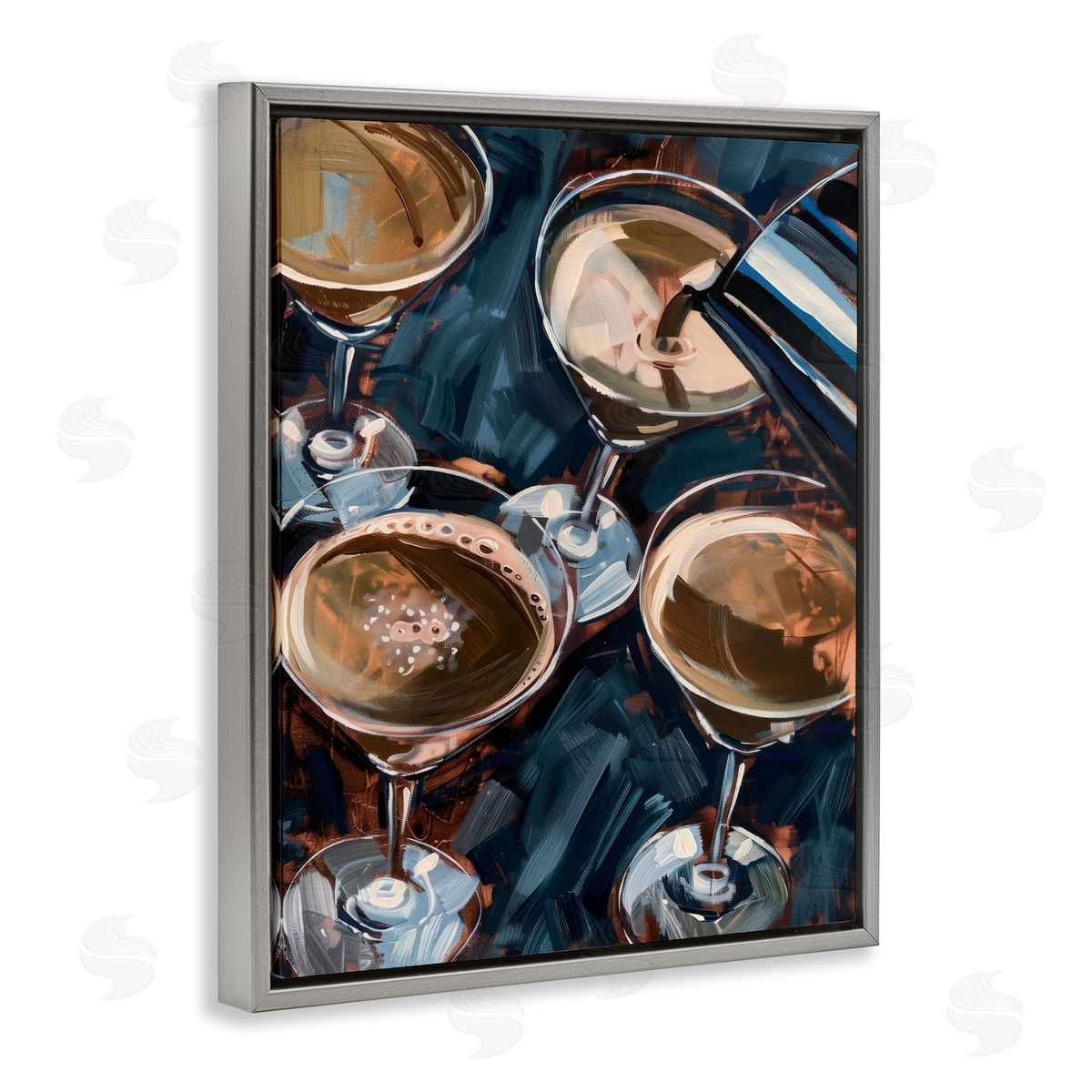 Pouring Espresso Martini Grey Floating Frame Canvas Wall Art, Home Decor by LSR Design Studio