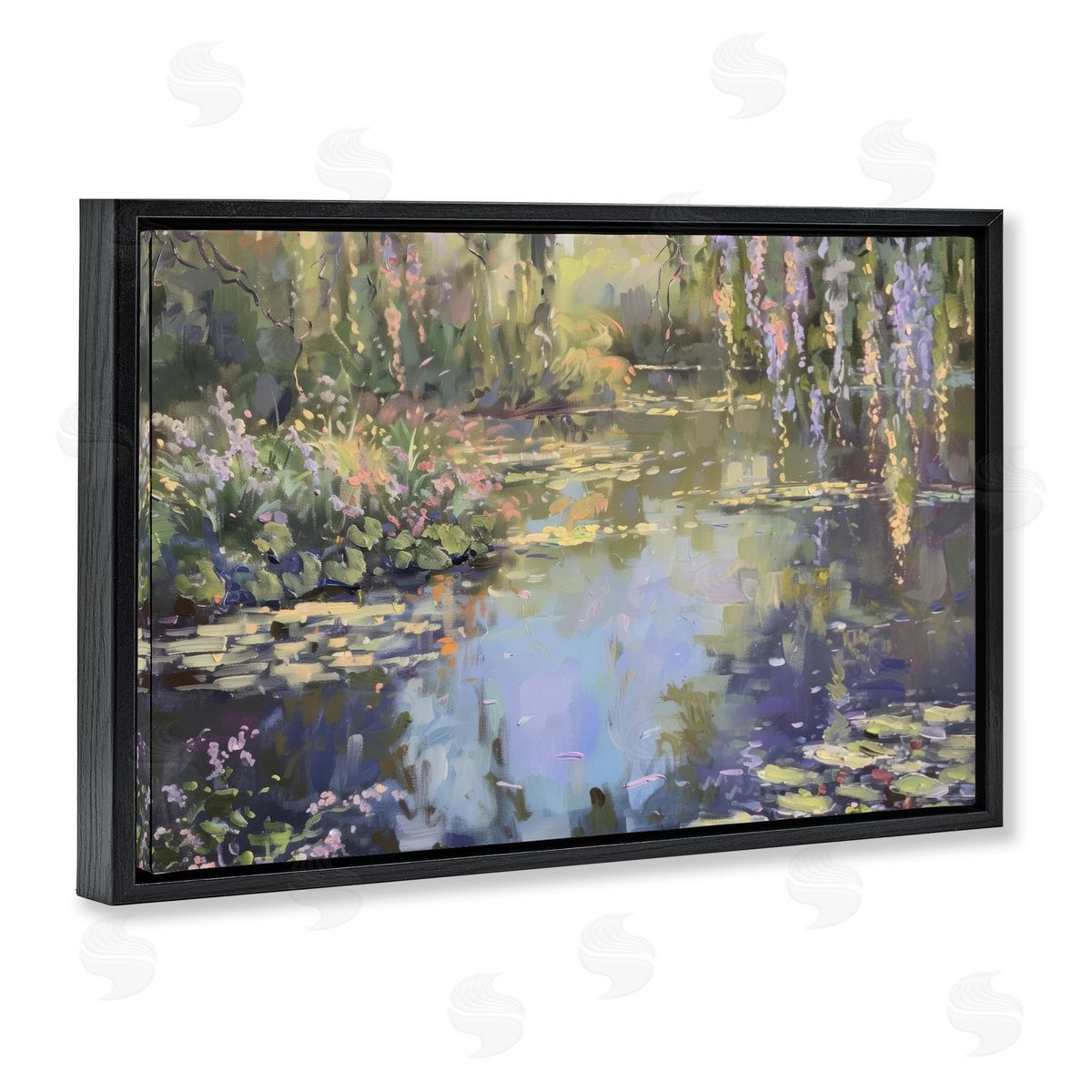 Morning on Lily Pond Black Floating Frame Canvas Wall Art, Home Decor by LSR Design Studio