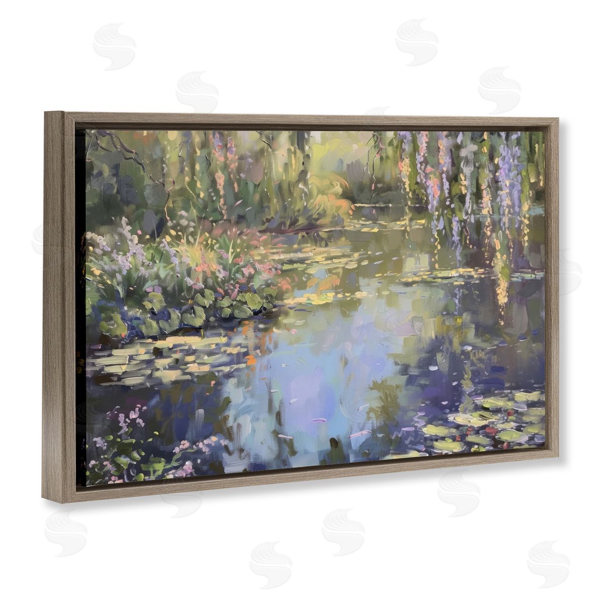 Morning on Lily Pond Brown Floating Frame Canvas Wall Art, Home Decor by LSR Design Studio