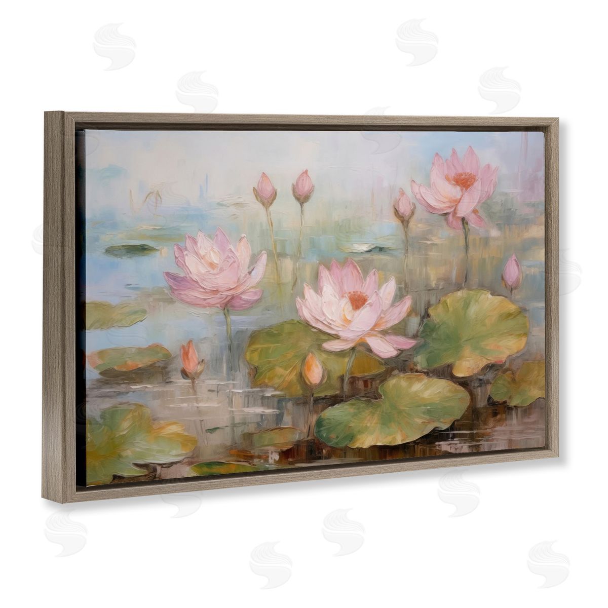 Water Lilies in Spring Brown Floating Frame Canvas Wall Art, Home Decor by LSR Design Studio