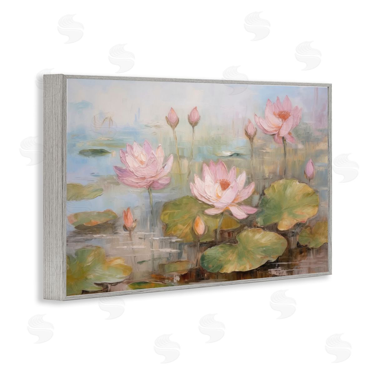 Water Lilies in Spring Grey Frame Print Wall Art, Home Decor by LSR Design Studio