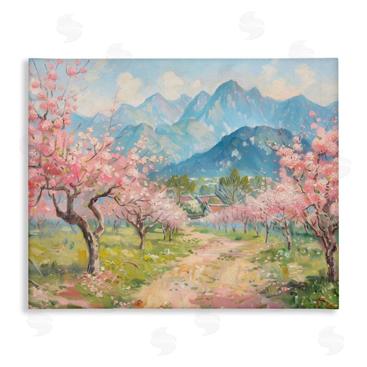Cherry Blossom Mountains Canvas Wall Art, Home Decor by LSR Design Studio