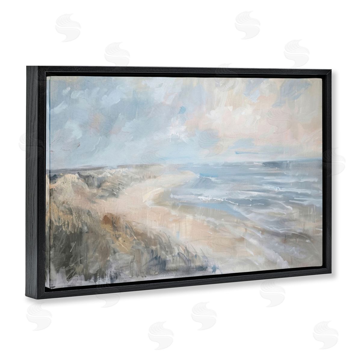 Faded Summer Beach Black Floating Frame Canvas Wall Art, Home Decor by LSR Design Studio