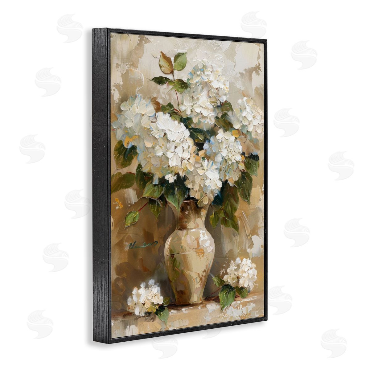 Vintage White Hydrangeas Black Frame Print Wall Art, Home Decor by LSR Design Studio